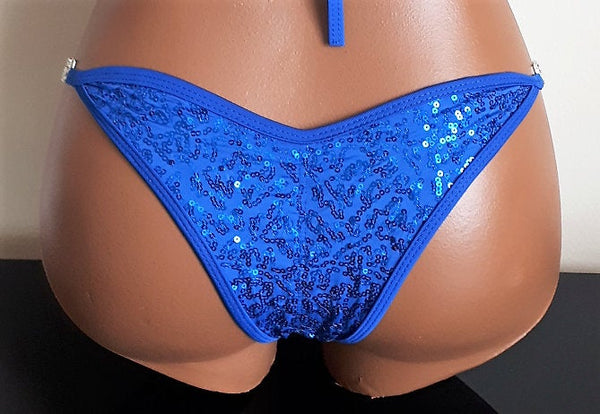 Blue NPC/IFBB/WBFF Sequins Practice Posing Competition Suit - Bikini Top