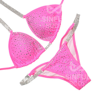 Pink NPC/IFBB/WBFF Rhinestone Practice Posing Competition Suit - Bikini Top