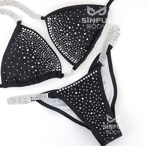 Black NPC/IFBB/WBFF Rhinestone Practice Posing Competition Suit - Bikini Top