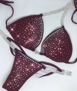 Dark Red NPC/IFBB/WBFF Rhinestone Practice Posing Competition Suit - Bikini Top