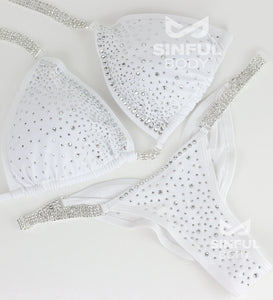 White NPC/IFBB/WBFF Rhinestone Practice Posing Competition Suit - Bikini Bottom