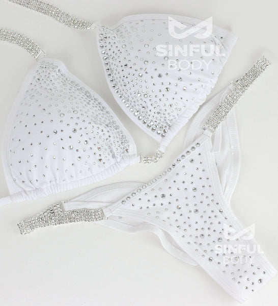 White NPC/IFBB/WBFF Rhinestone Practice Posing Competition Suit - Bikini Top