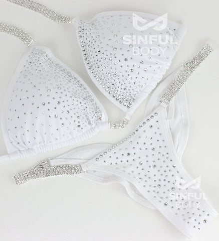 White NPC/IFBB/WBFF Rhinestone Practice Posing Competition Suit - Bikini Top