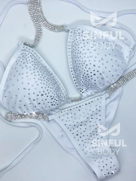 White NPC/IFBB/WBFF Rhinestone Practice Posing Competition Suit - Bikini Bottom